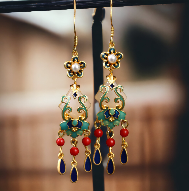 Cloisonne Tassel Drop Earrings