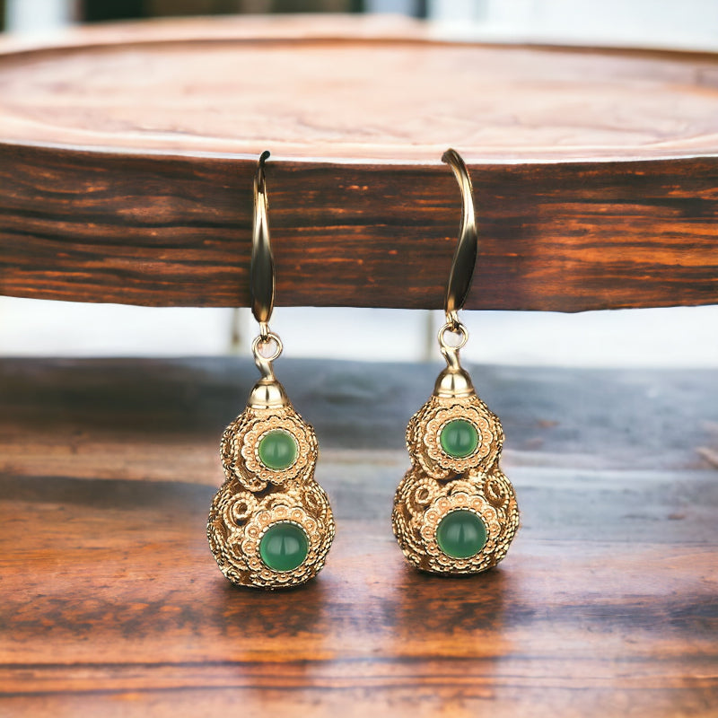 Hollow Gourd Shape Earrings with Chrysoprase