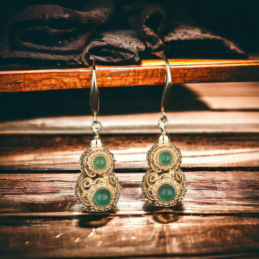 Hollow Gourd Shape Earrings with Chrysoprase