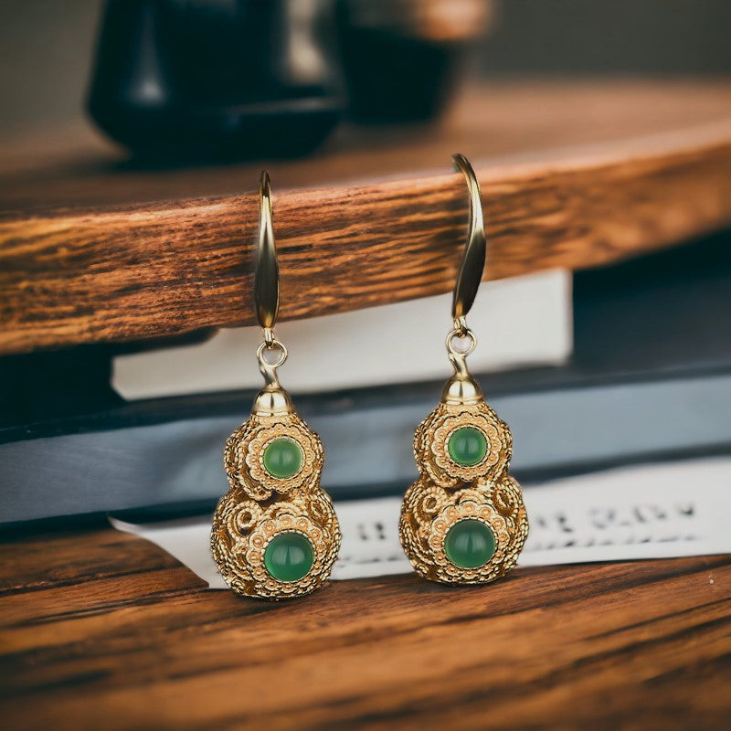 Hollow Gourd Shape Earrings with Chrysoprase