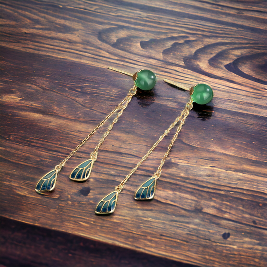 Feather Inspired Vitreous Enamel Chrysoprase Earrings