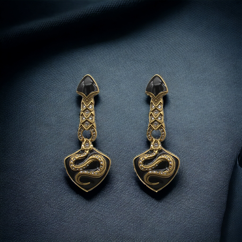 Black Enamel Serpent Earrings