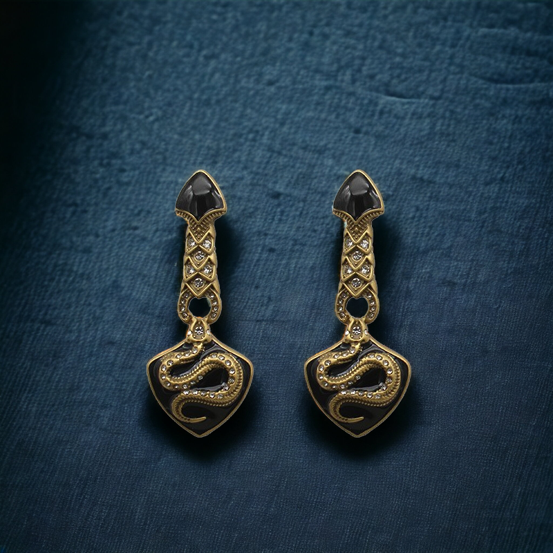 Black Enamel Serpent Earrings