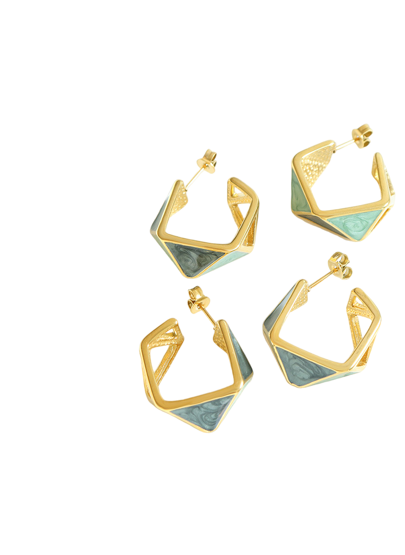Geometric Green Enamel Stud Earrings