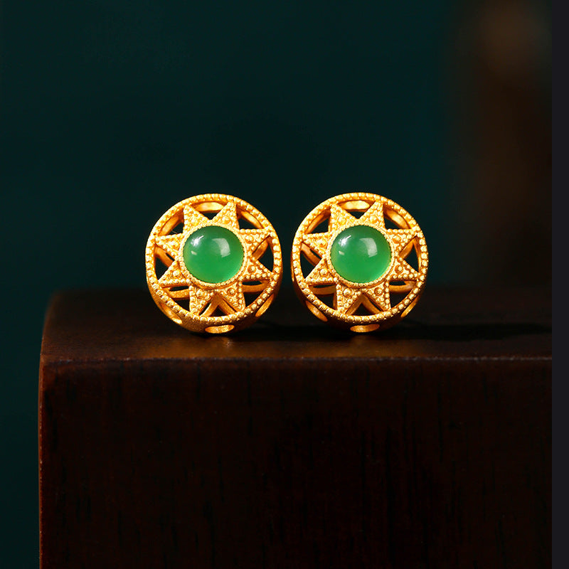 Octagram Chrysoprase Stud Earrings