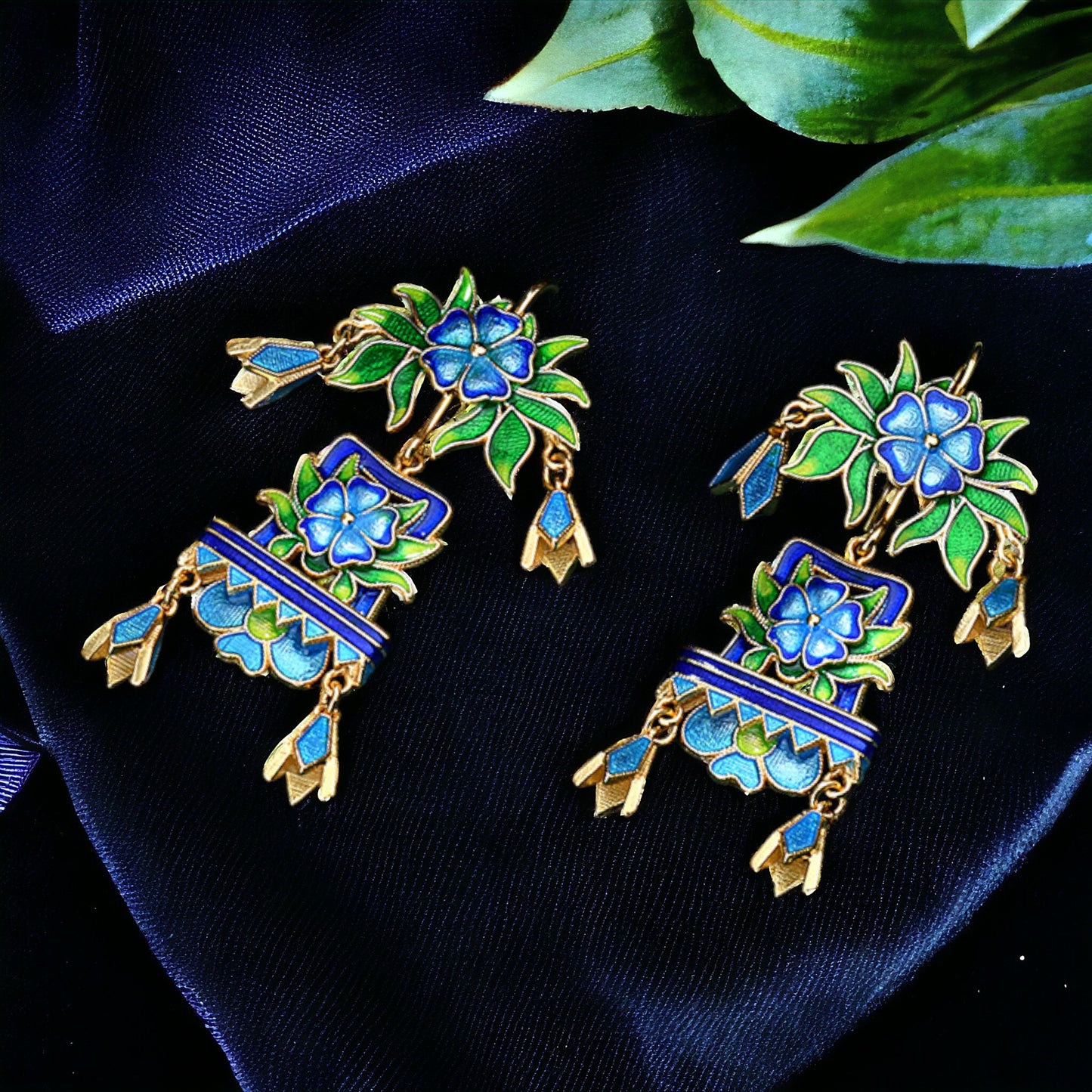 Cloisonne Enamel Ancient Palace Inspired Vintage Design Earrings