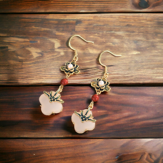 Four-leaf Clover Vitreous Enamel Floral Earrings