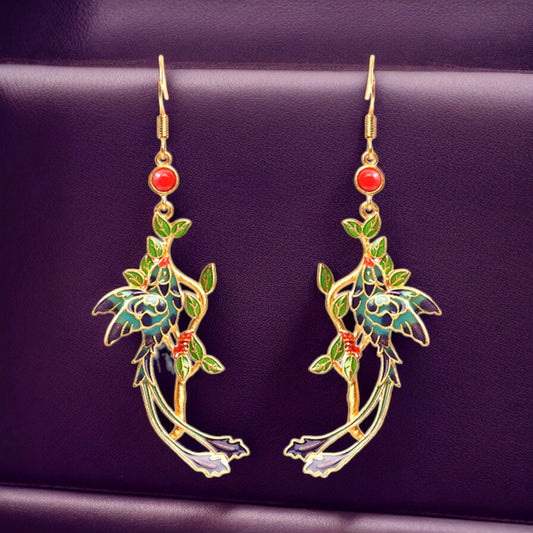 Enamel Phoenix Statement Earrings