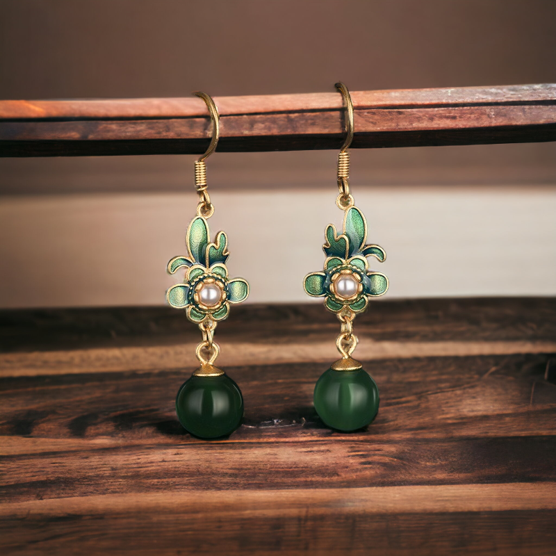 Chrysoprase Vitreous Enamel Floral Earrings