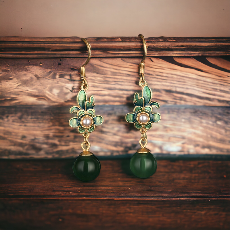 Chrysoprase Vitreous Enamel Floral Earrings