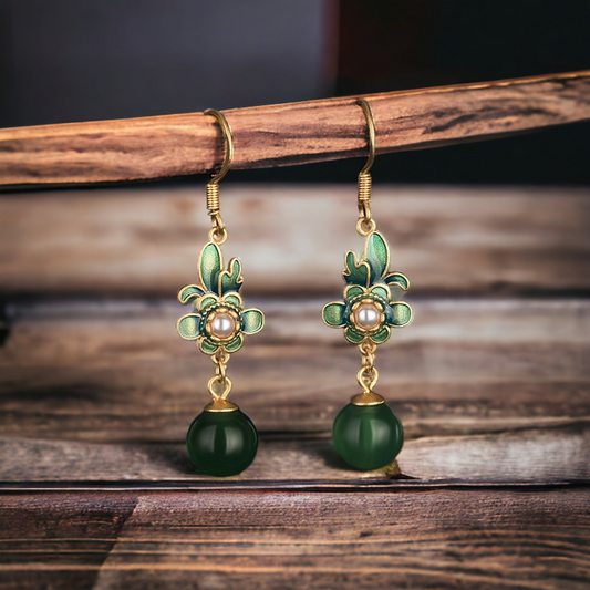 Chrysoprase Vitreous Enamel Floral Earrings