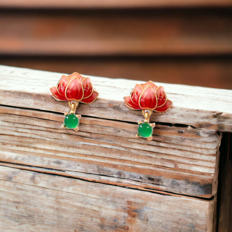 Lotus Flower Enamel Earrings