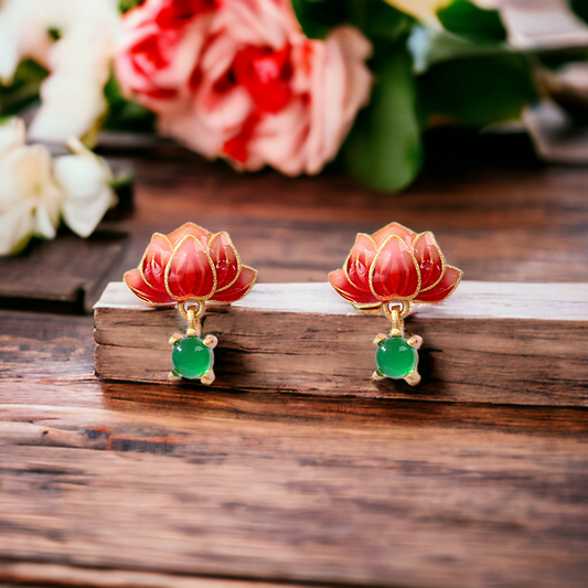 Lotus Flower Enamel Earrings