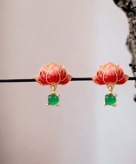 Lotus Flower Enamel Earrings