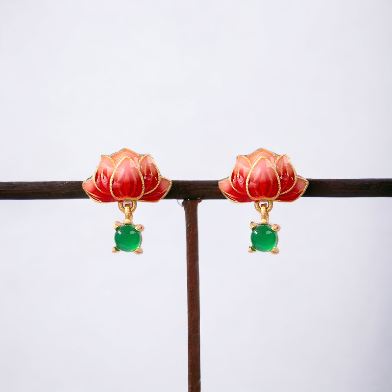 Lotus Flower Enamel Earrings