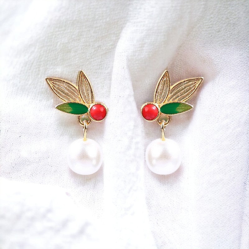 Bamboo Leaf Pearl Earrings