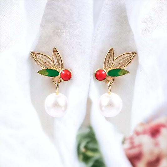 Bamboo Leaf Pearl Earrings