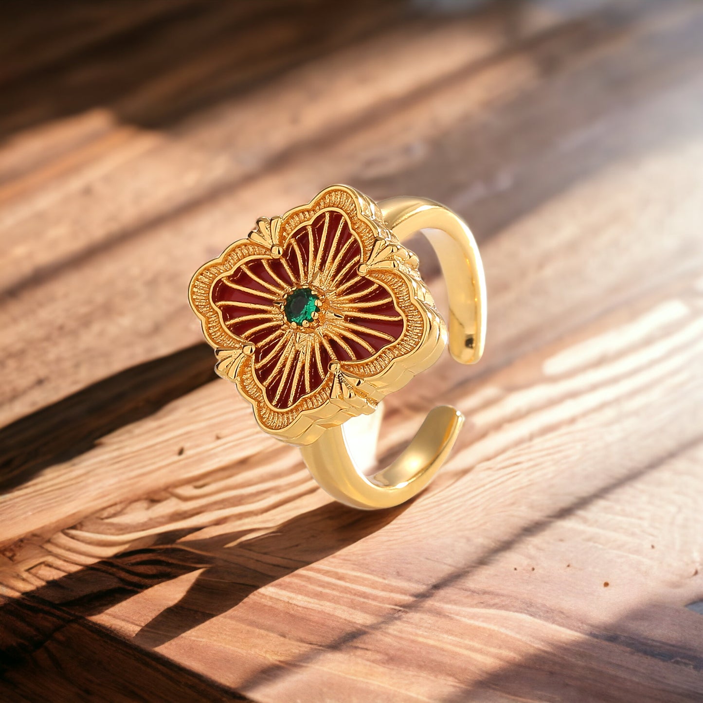 Floral Red Statement Ring