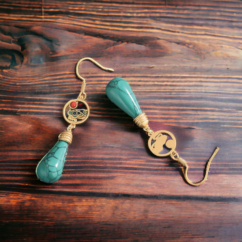 Turquoise Vitreous Enamel Drop Earrings