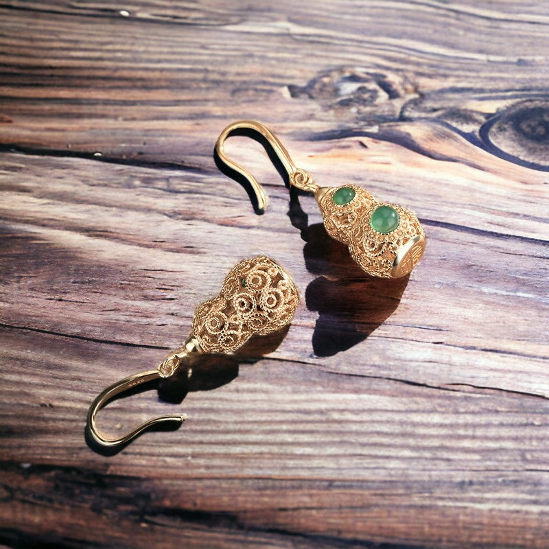 Hollow Gourd Shape Earrings with Chrysoprase
