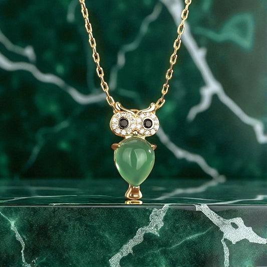 Chrysoprase Owl Agate Rhinestone Necklace