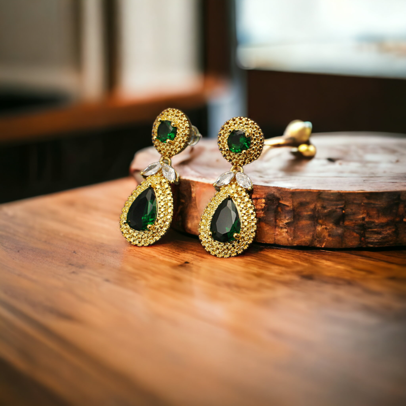 Emerald Green CZ Earrings