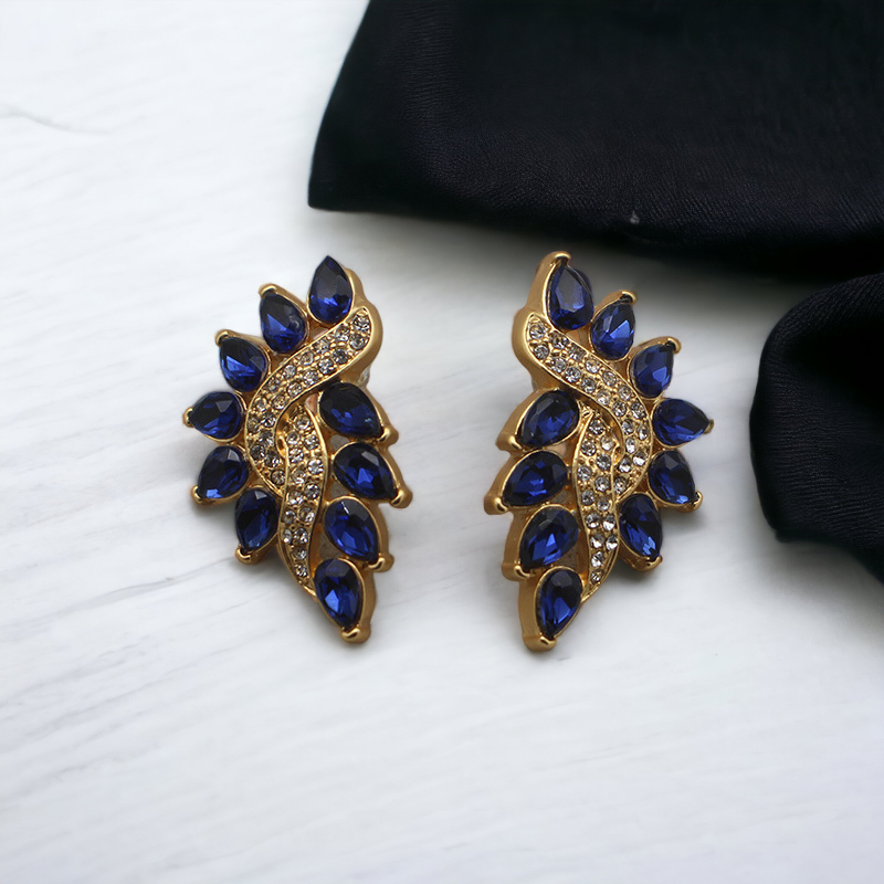Blue Sparkly Leaf Shape Earrings