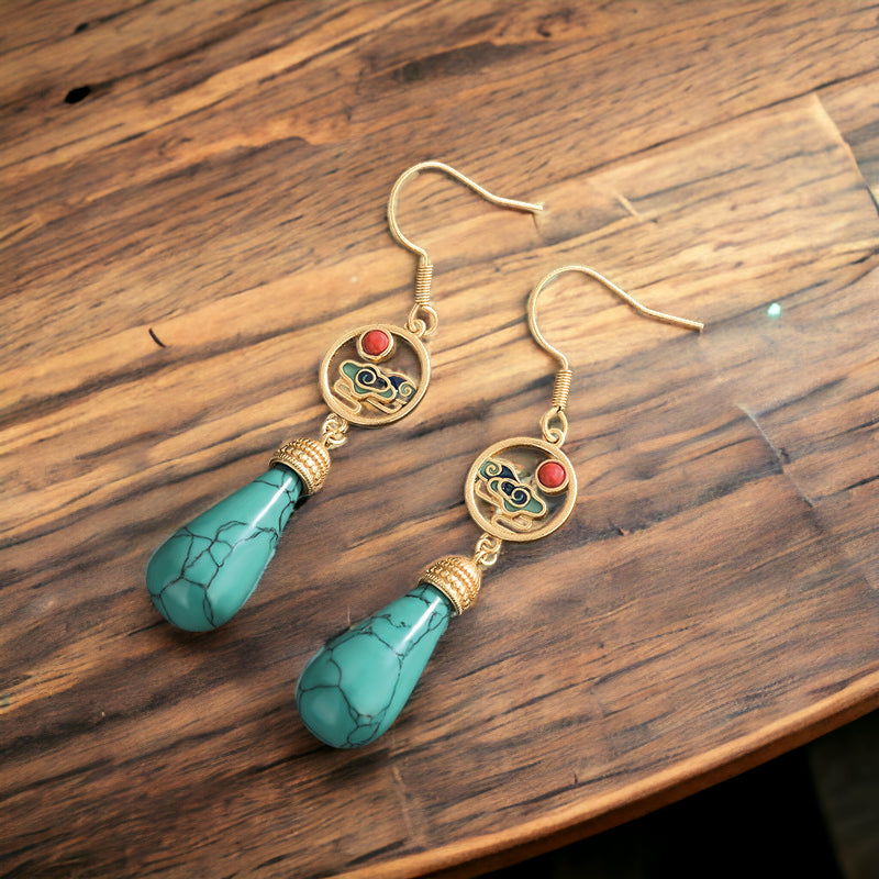 Turquoise Vitreous Enamel Drop Earrings