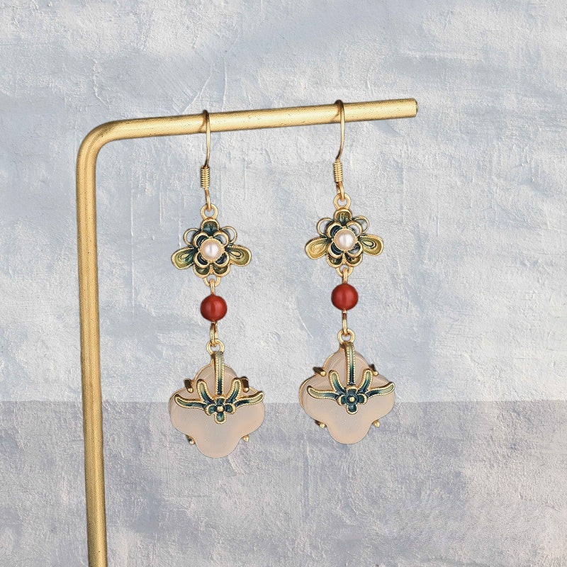 Four-leaf Clover Vitreous Enamel Floral Earrings