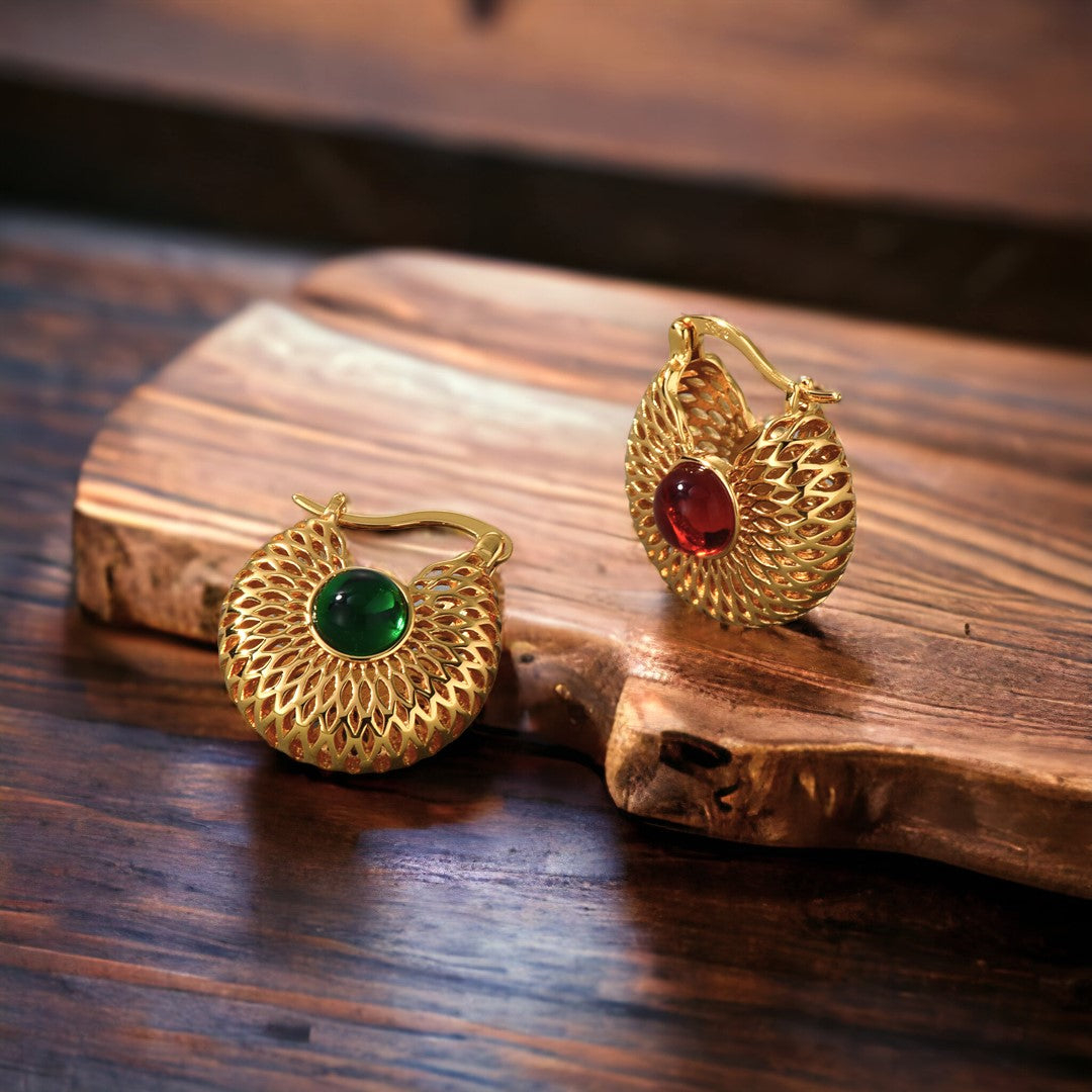 Two Stone Huggie Hoop Statement Earrings