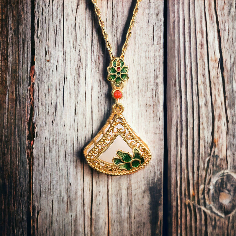 Folding Fan Inspired Vintage Style Floral Necklace