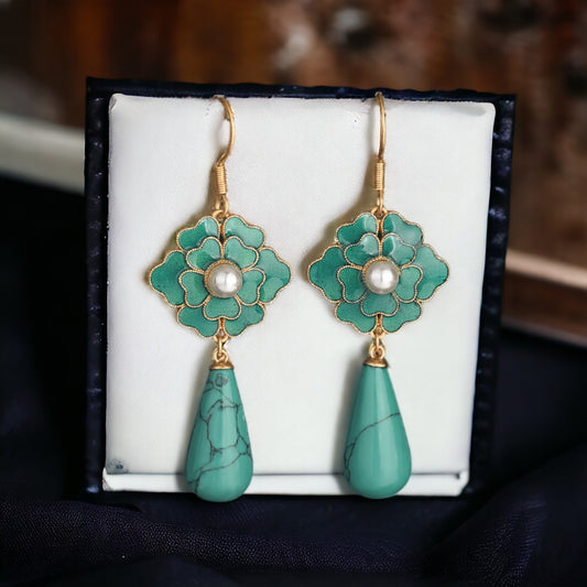 Camellia Turquoise Drop Earrings