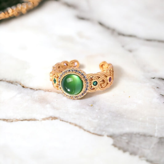 Chrysoprase Braided Design Open Band Ring