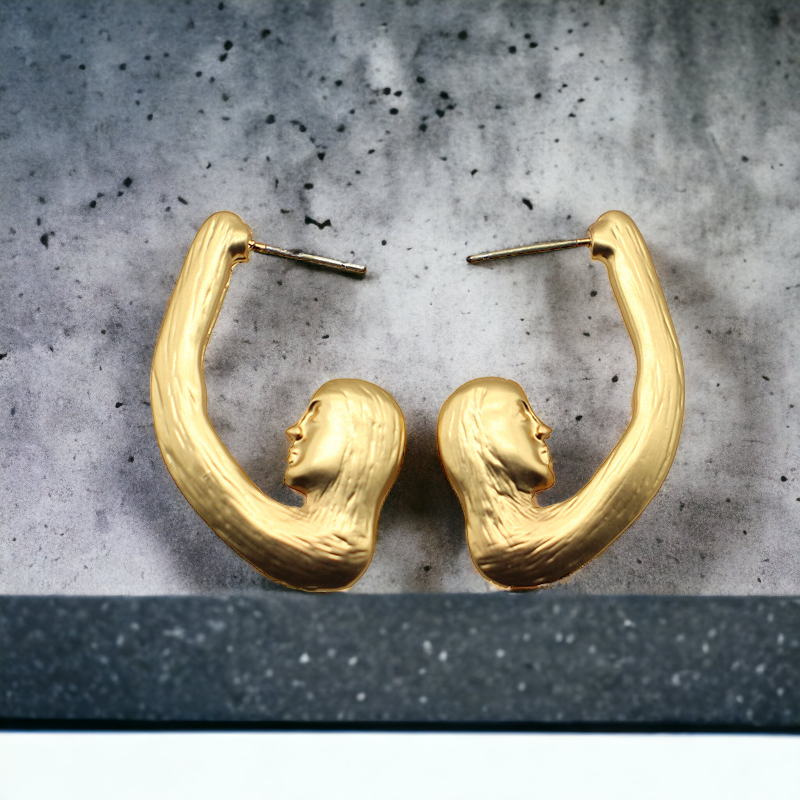 Art Deco Human Face Hoop Earrings