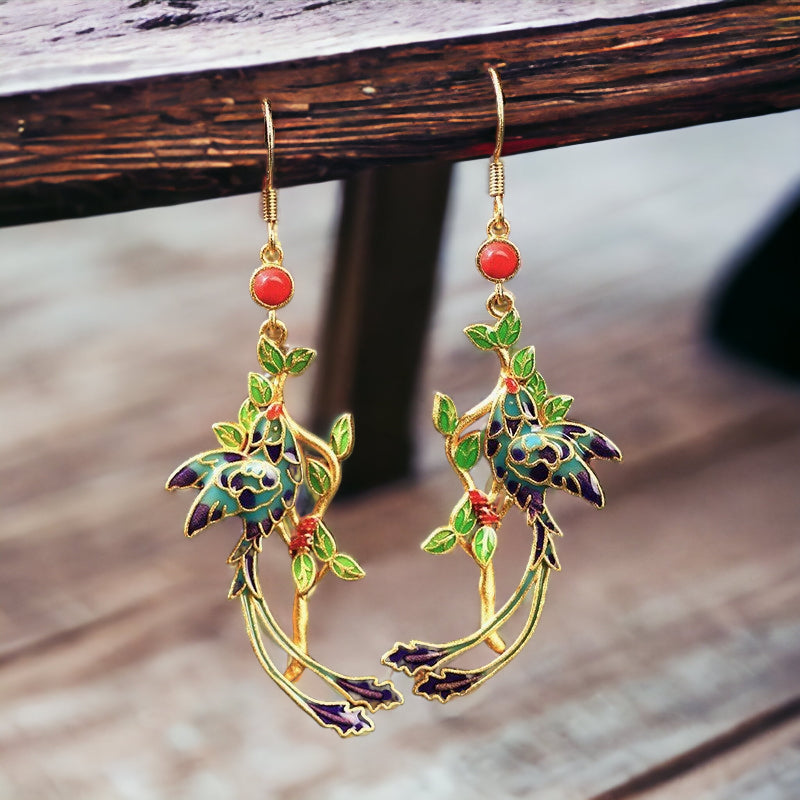 Enamel Phoenix Statement Earrings