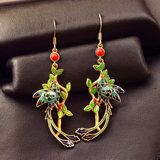 Enamel Phoenix Statement Earrings