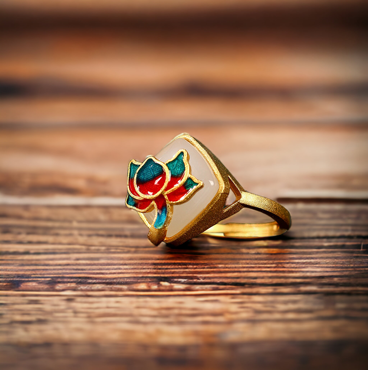 Lotus Flower Enamel Statement Ring