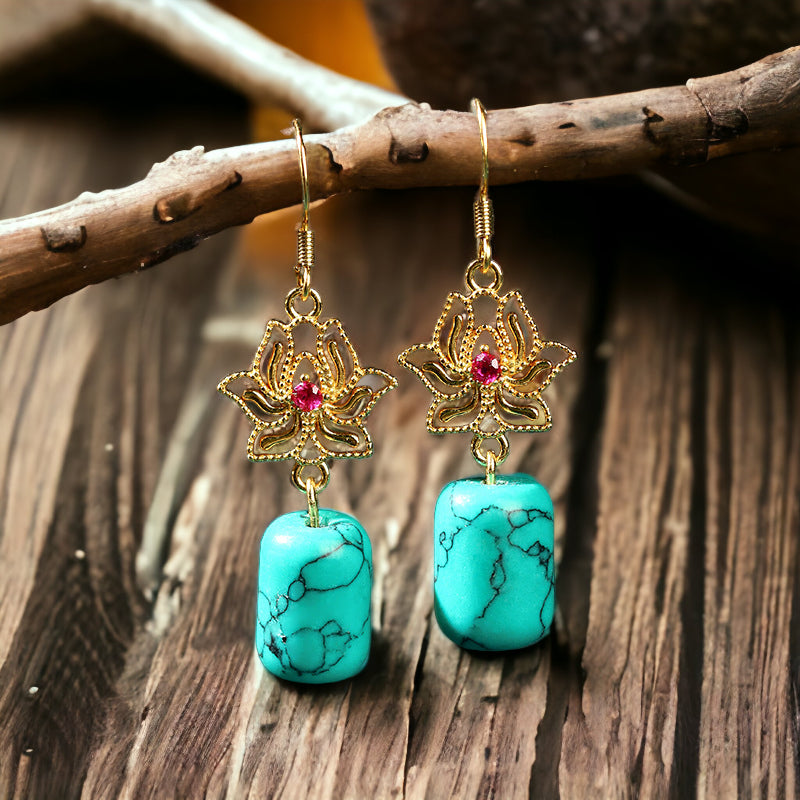 Lotus Flower Cylinder Earrings
