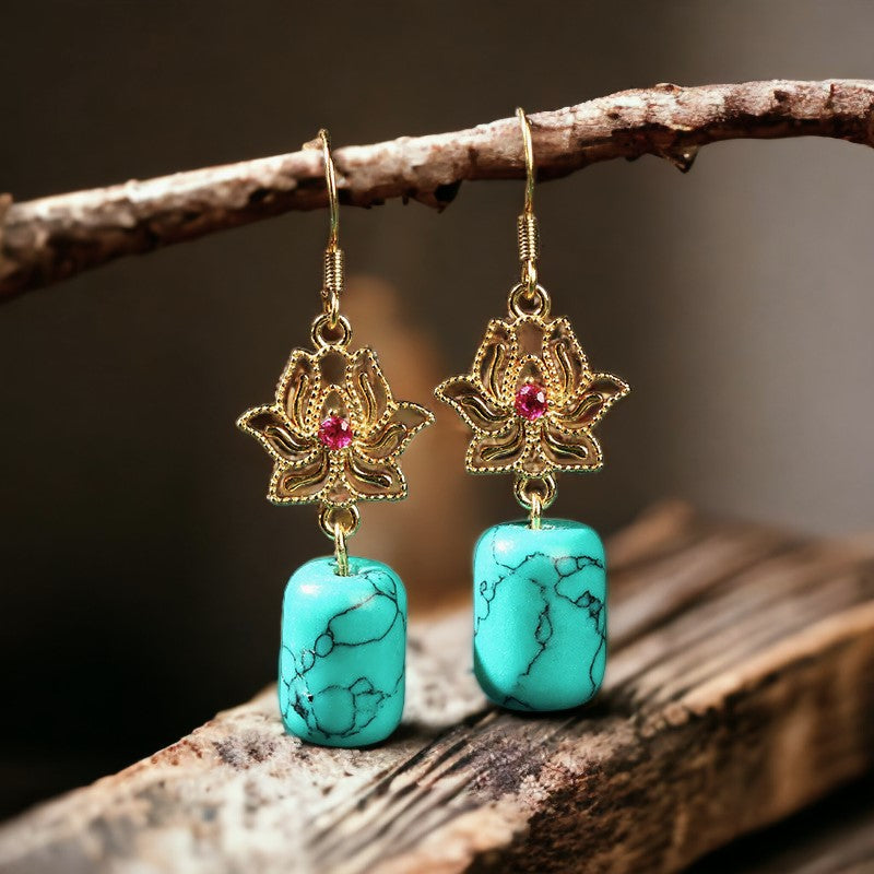 Lotus Flower Cylinder Earrings