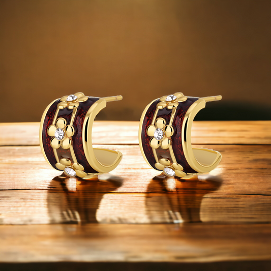 Floral Enamel Huggie Hoop Earring