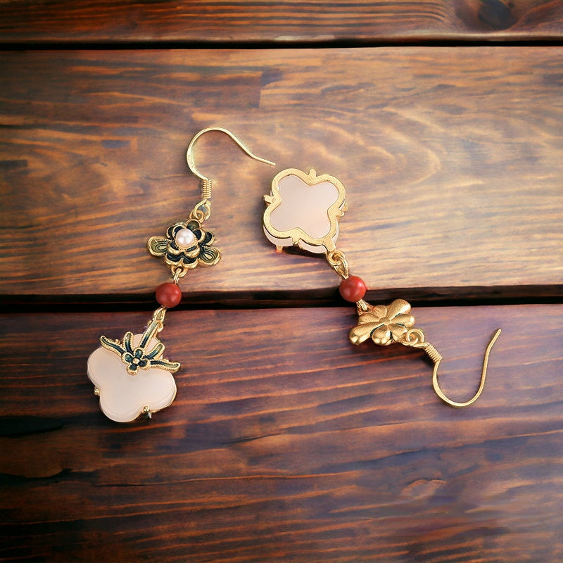 Four-leaf Clover Vitreous Enamel Floral Earrings