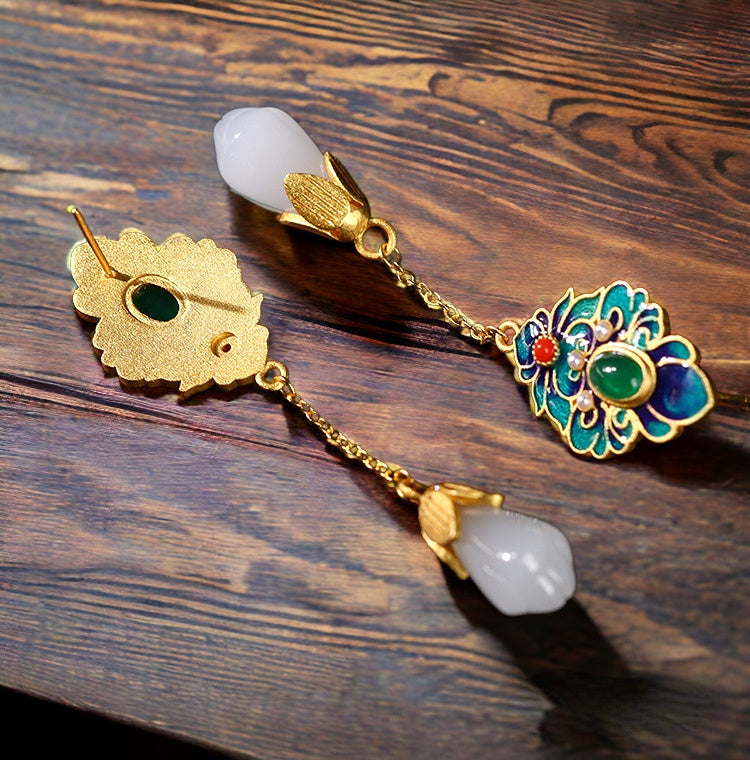 Cloisonne Chrysoprase Magnolia Earrings