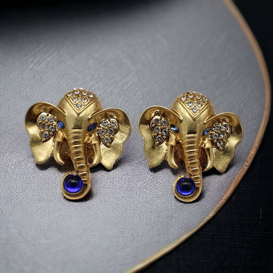 Blue Rhinestone Elephant Earrings