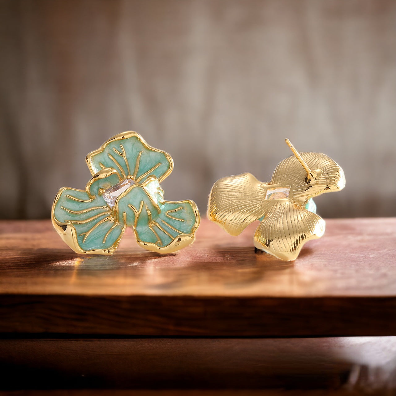 Iris Flower Enamel Statement Earrings