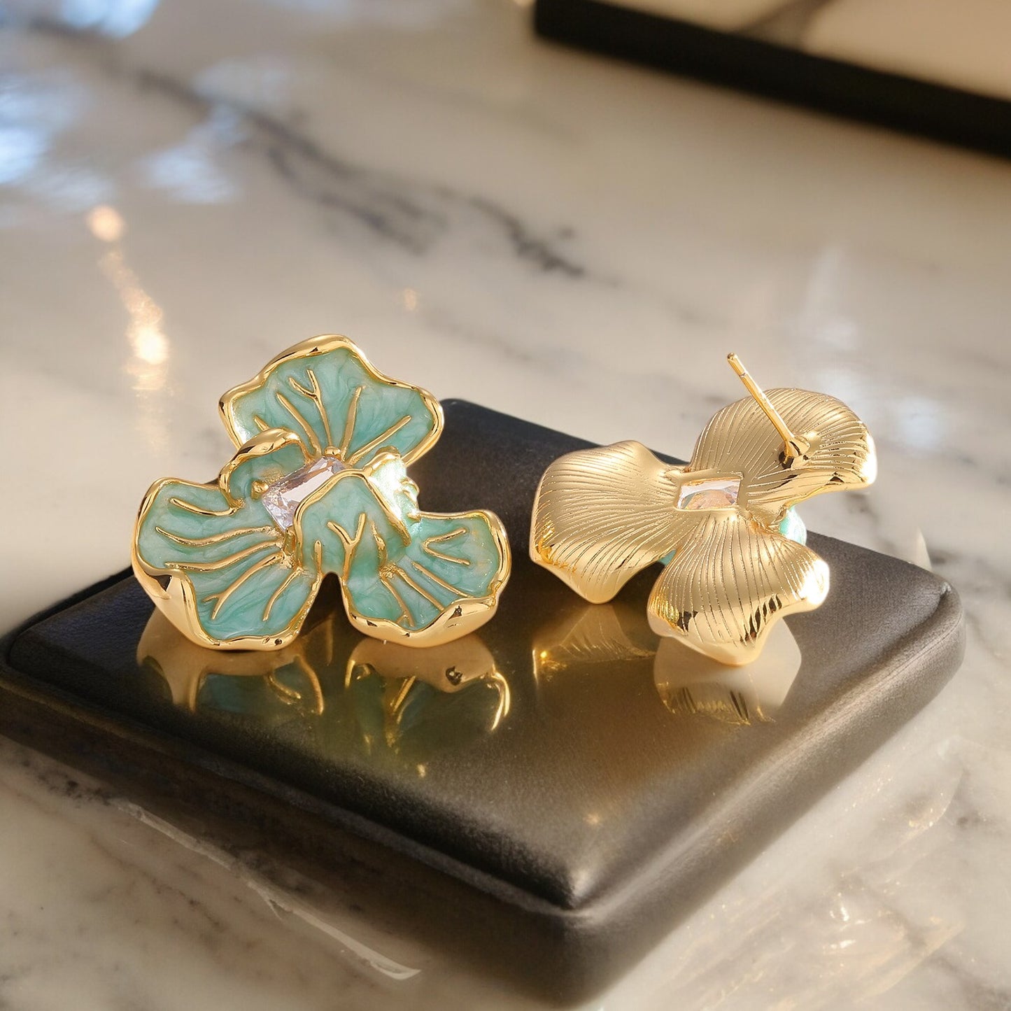 Iris Flower Enamel Statement Earrings