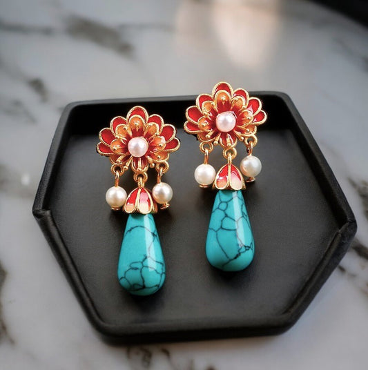 Sunflower Enamel Floral Earrings