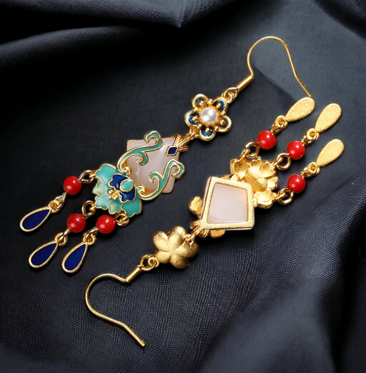 Cloisonne Tassel Drop Earrings