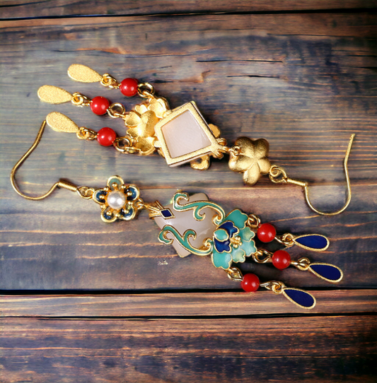 Cloisonne Tassel Drop Earrings