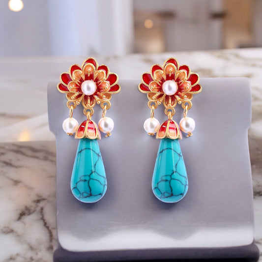 Sunflower Enamel Floral Earrings