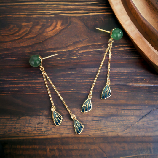 Feather Inspired Vitreous Enamel Chrysoprase Earrings